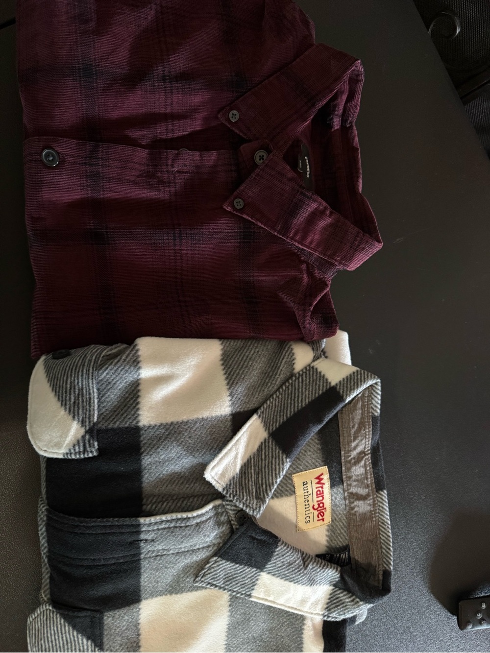 Wrangler Black & White Plaid Men's Button-Up Shirt & Express corduroy shirt